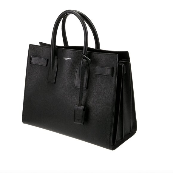 SAINT LAURENT Sac De Jour Grained Leather Black Top Handle Bag Tote Elegant - Picture 1 of 14